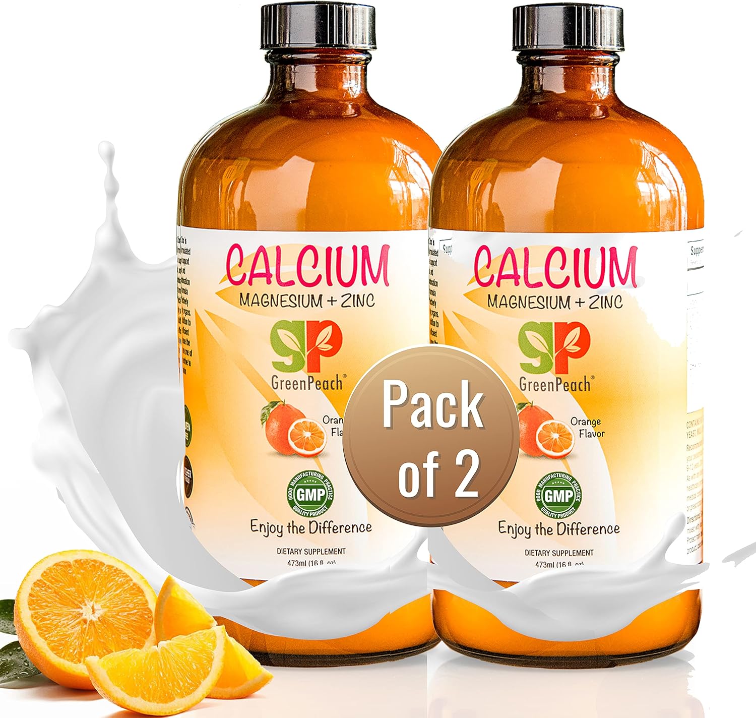 (2 Pack) - Liquid Calcium Supplement w/ Magnesium, Zinc & D3 for Kids & Adults