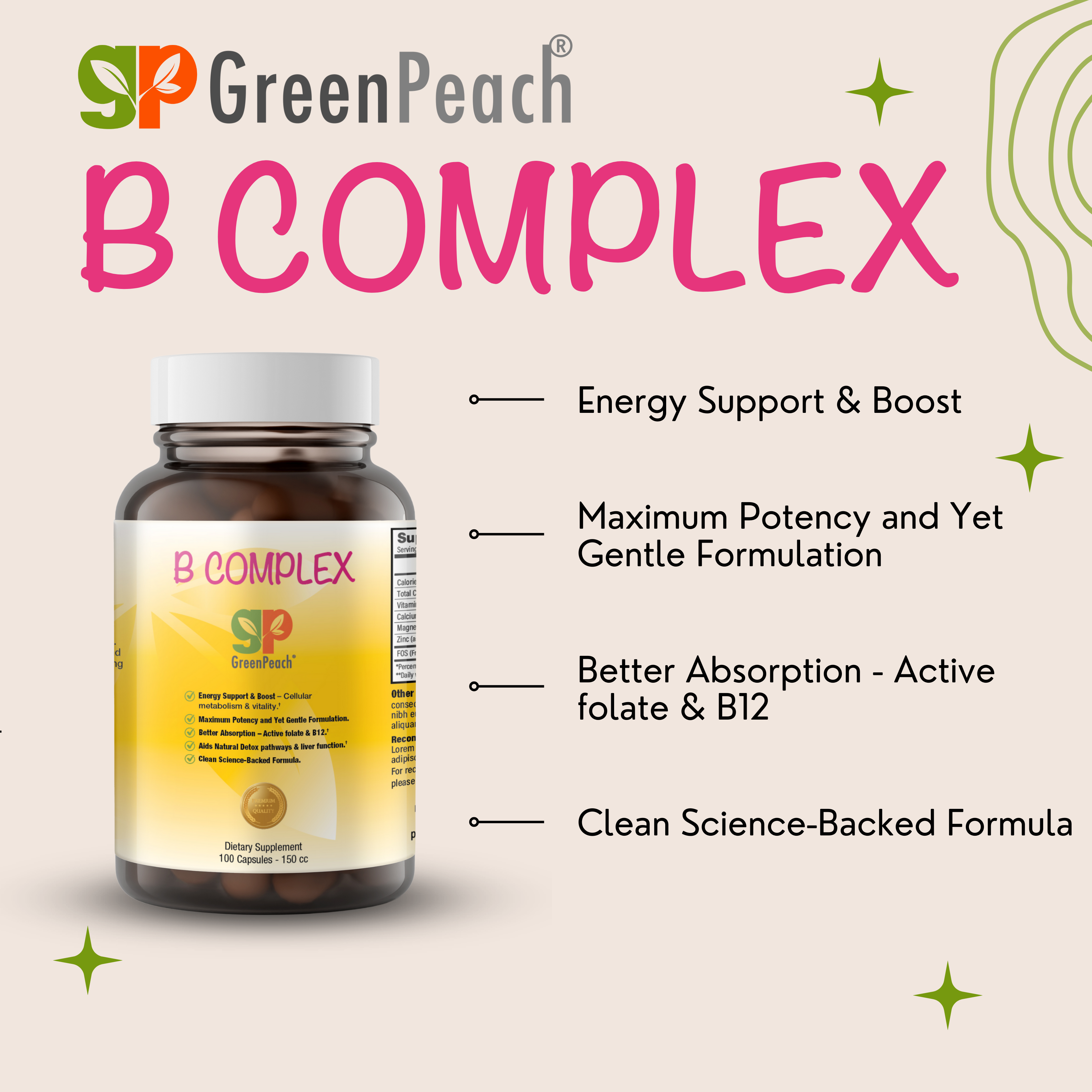 GreenPeach® B Complex – Essential B Vitamins for Energy & Wellness