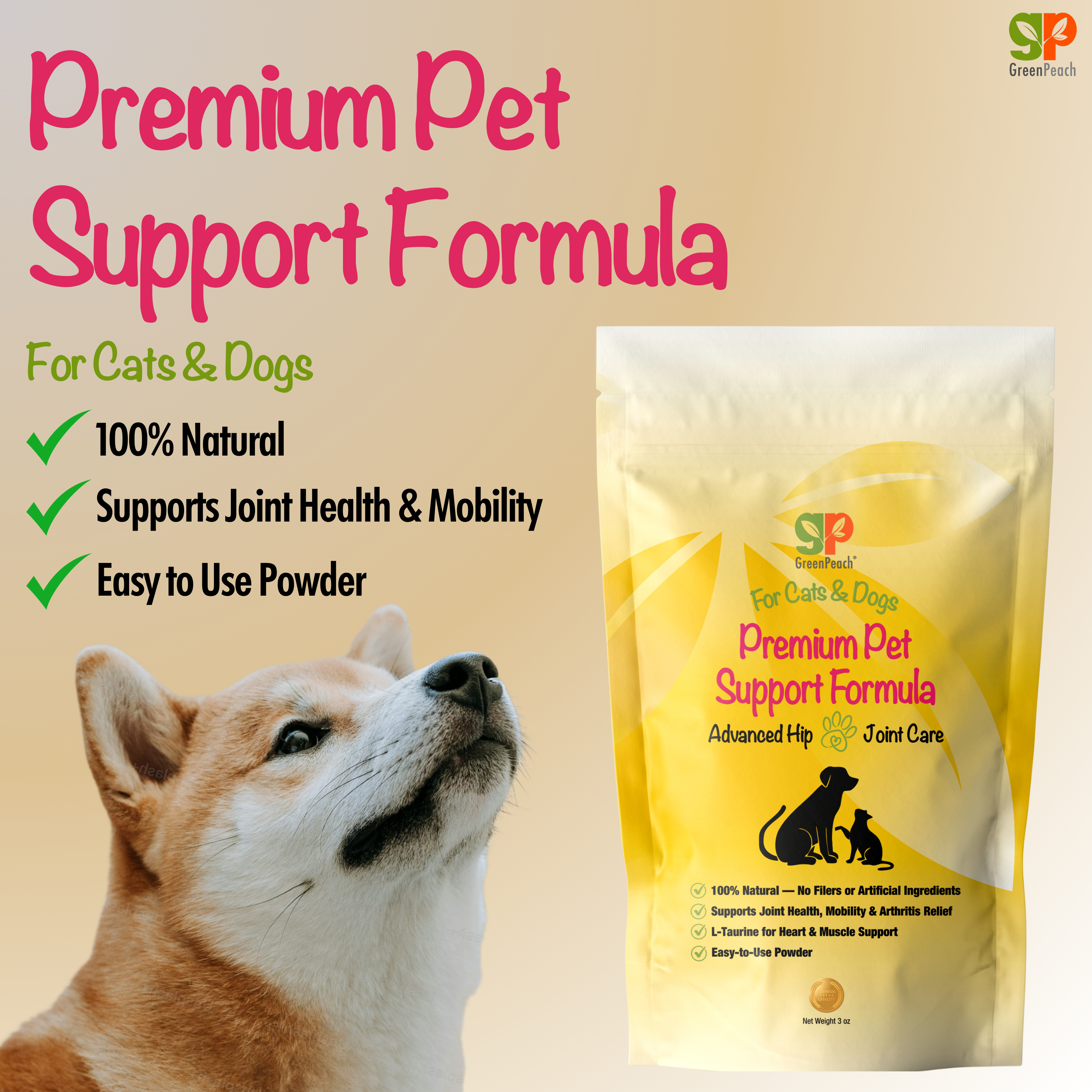 GreenPeach Hip & Joint Support | Advanced Joint & Mobility Formula for Dogs & Cats