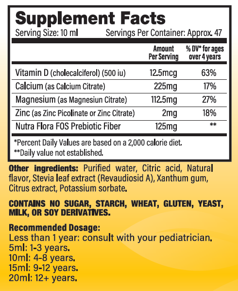 Liquid Calcium Supplement w/ Magnesium, Zinc & D3 for Kids & Adults.